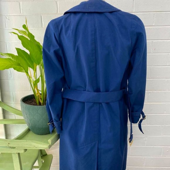 Vintage OLYMPIC FASHIONS Blue Belted Trench Coat Jacket - Picture 3 of 3